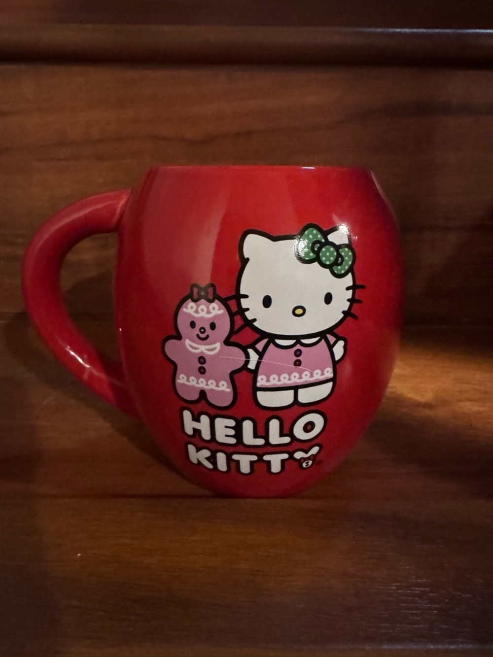 Vintage NWOT Sanrio Hello Kitty Red Mug with Pink and Green Accents